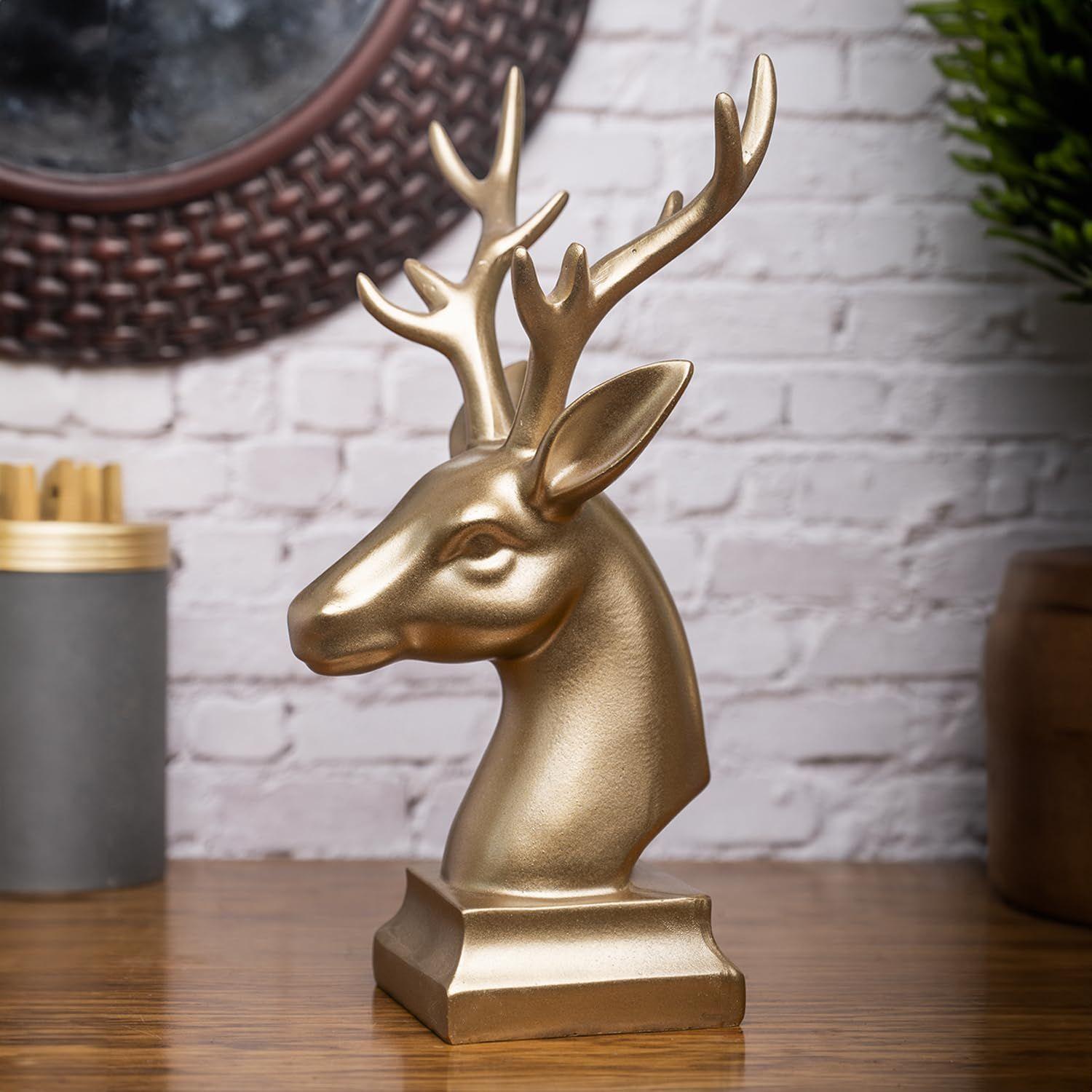 

Золотая декоративная статуэтка оленя | Фигурка оленя для домашнего декора, полки, столешницы или зон ресепшн | Символ удачи и процветания