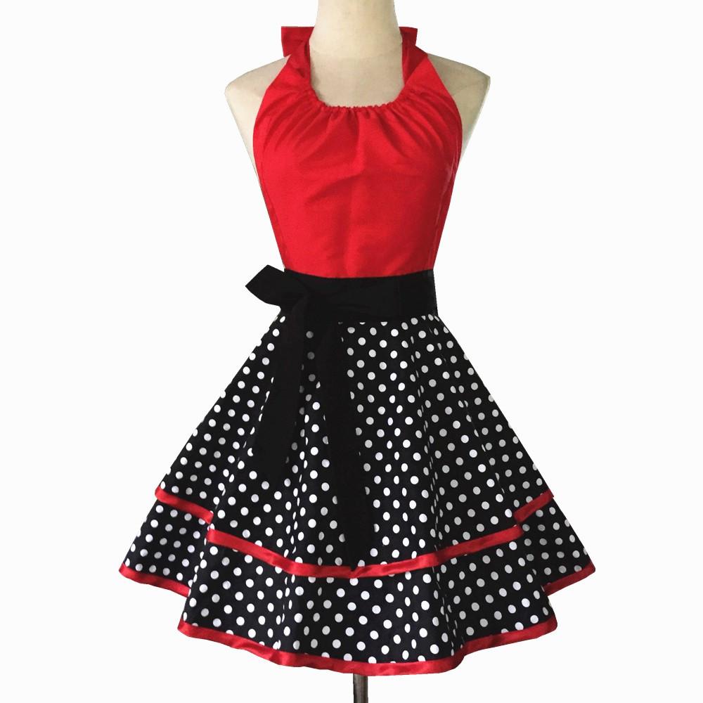 Cotton Polka Dot Print Apron Kitchen Cooking Painting Nail Art Baking Maid Work Skirt