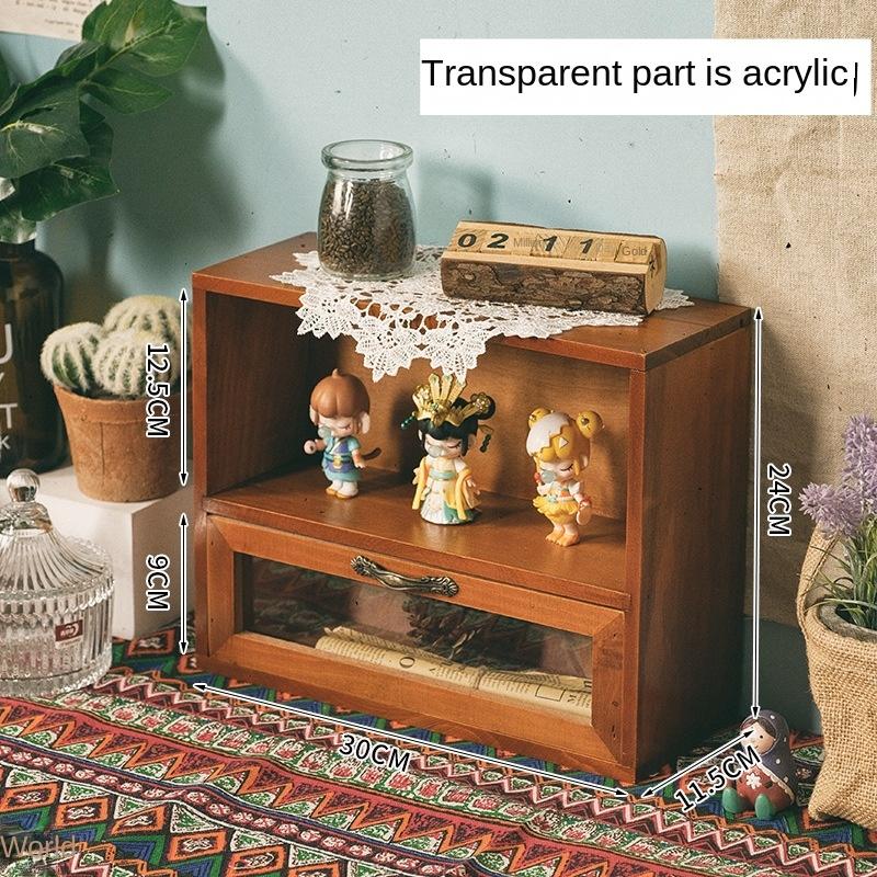 Vetrina a doppia anta in legno massello nordico stile retrò armadietto portaoggetti per articoli vari cosmetici cassetto scatola portaoggetti da scrivania