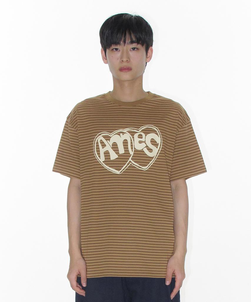 AMES-WORLDWIDE Heart Spray Stripe Tee Brown