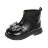 Girls Ankle Boots Children Flats Bottom Princess Rhinestone Boots with Bow-knot Front Zip Glossy Fashion Kids Chelsea Boots 2024