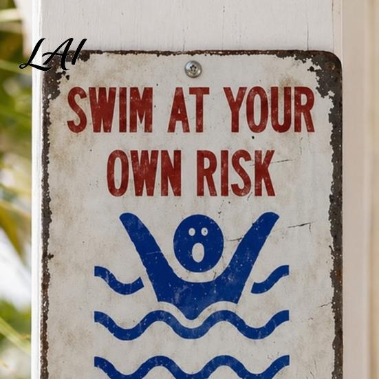 Reflective Metal Warning Sign Swim At Your Own Risk Sign Swimming Pool Rules Weatherproof Lifeguard Is Drunk Again for Safety Weather Resistant