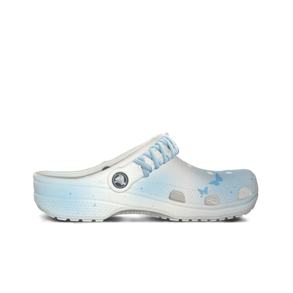 Crocs Classic clog EVA Pure White Butterfly Language Fashionable Elegance Comfortable Romantic Hole Shoes Unisex Blue and White