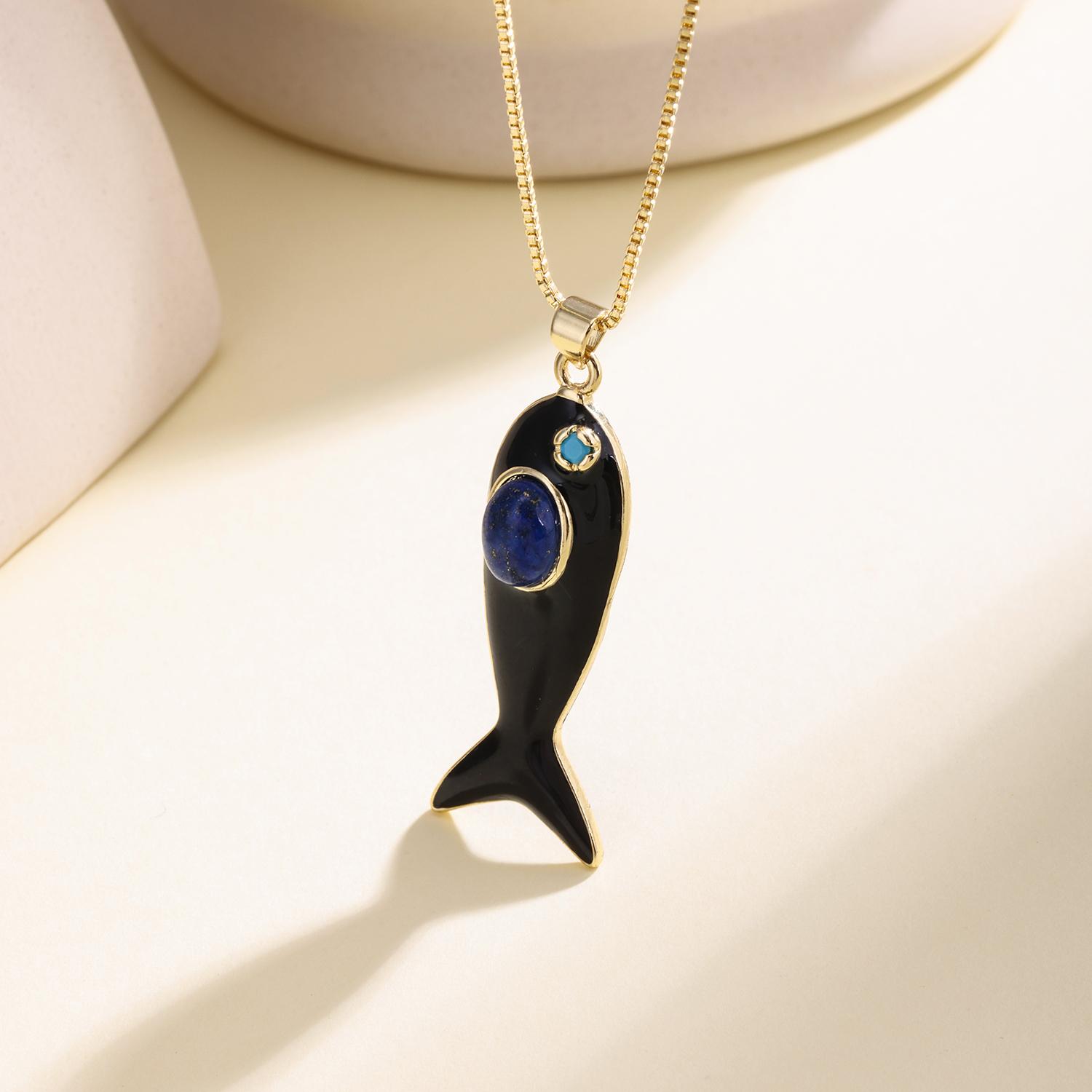 

Nidin Vintage Black Enamel Fish Charm Pendant Necklace Boho Ethnic Jewelry For Women Birthday Party Gift Wholesale Accessories темно-синього кольору