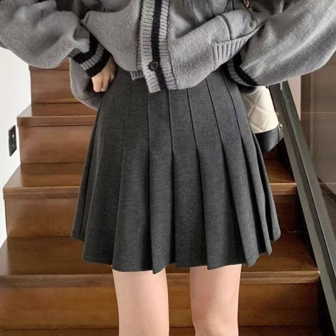 Übergröße Retro Woll Karo Faltenrock - Amerikanischer & Koreanischer Stil