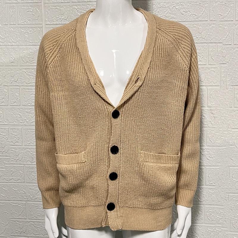 Men's Cardigan Sweater with Turn-down Collar and Long Sleeves