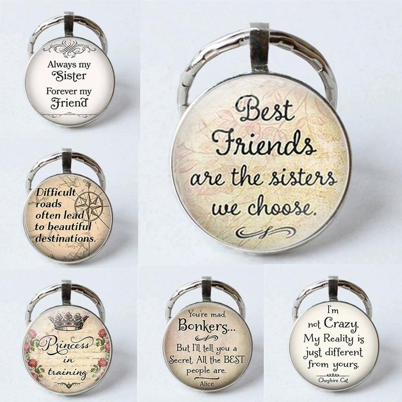 Keychain Accessories Pendant Floral Thanksgiving Text Good Friends Retro Personalized Keychain Gift Pendant