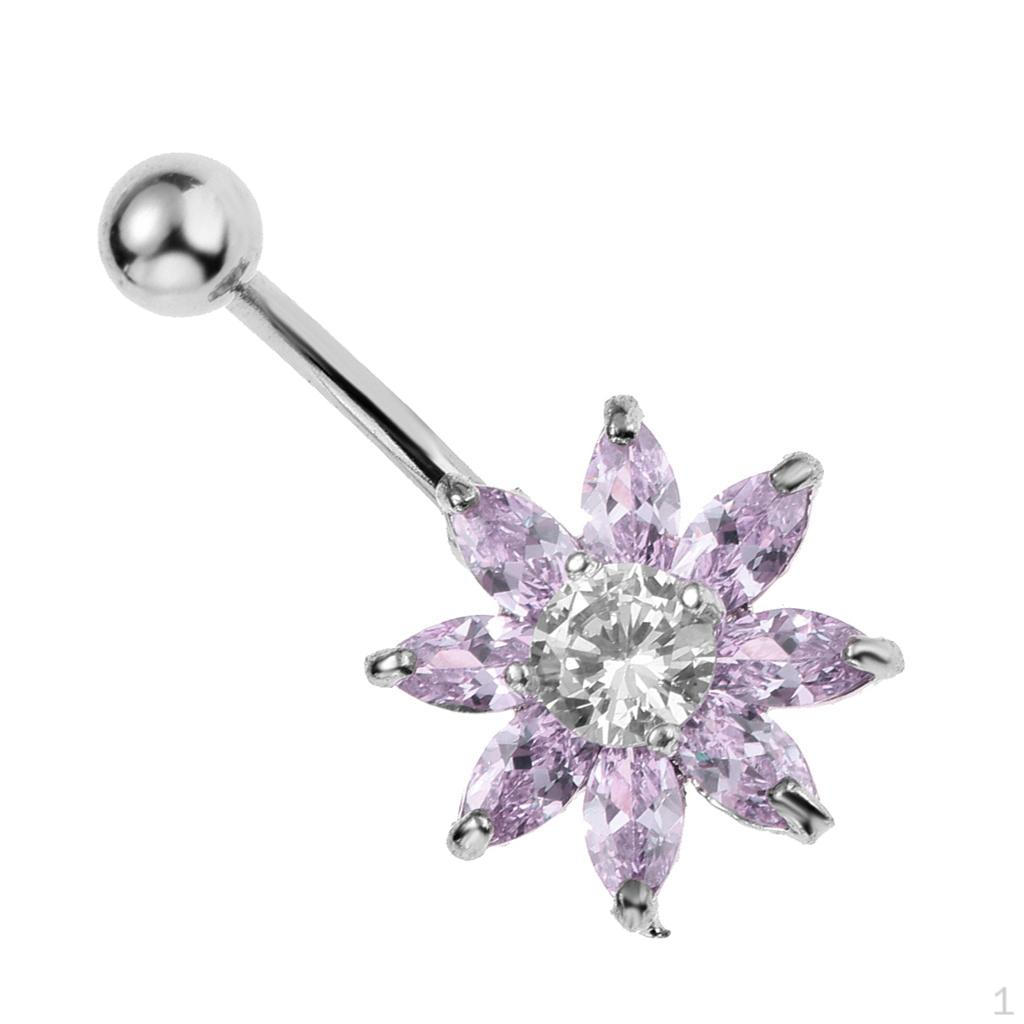 Кристальное украшение для пупка Пирсинг пупка Цветочница Silver+Light Purple
