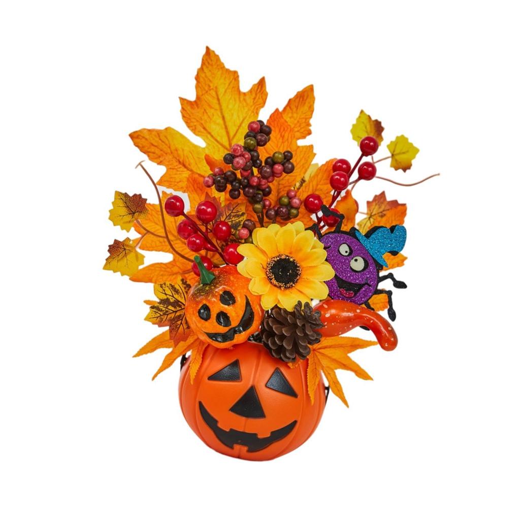 Foam Pumpkin with Bacca Flowers and Maple Leaves for Autumn Home Decoration