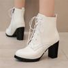 ANNYMOLI Damen Stiefeletten Spitz Blockabsatz Schnürung Reißverschluss Kurze Stiefel Damen Mode Schuhe Herbst Winter 46