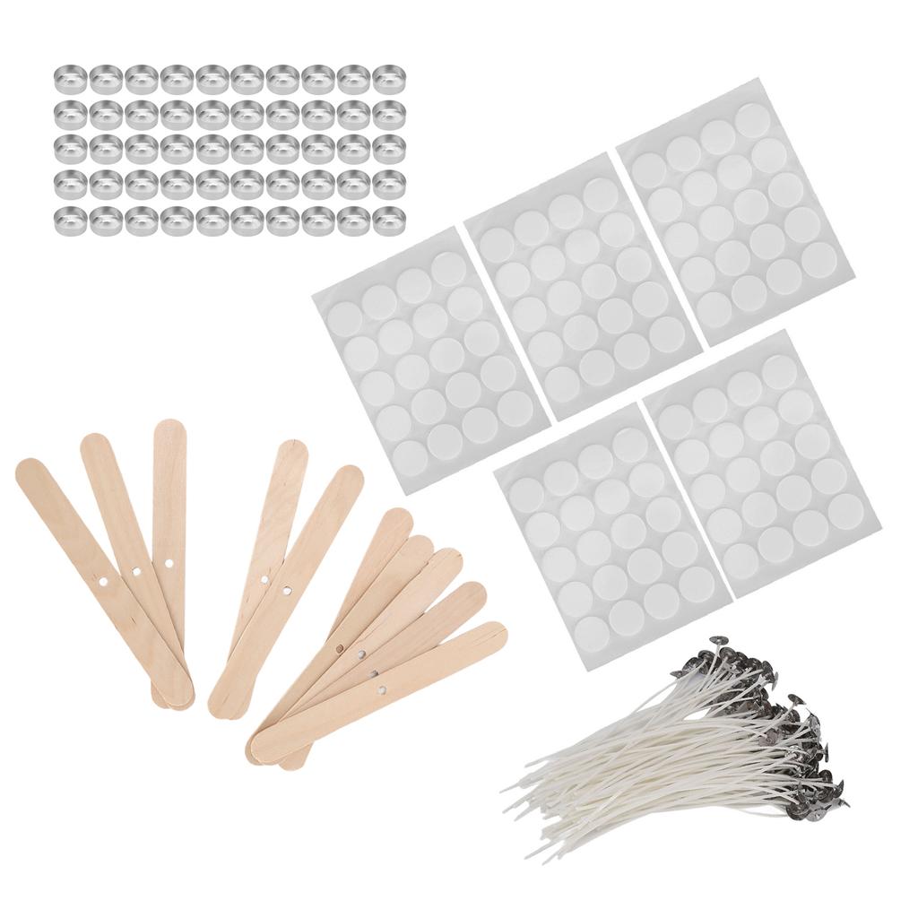 100Pcs 15cm Candle Wicks100Pcs Double Sided Wicks Stickers50Pcs Candle Shells10Pcs Wood Wicks Holders