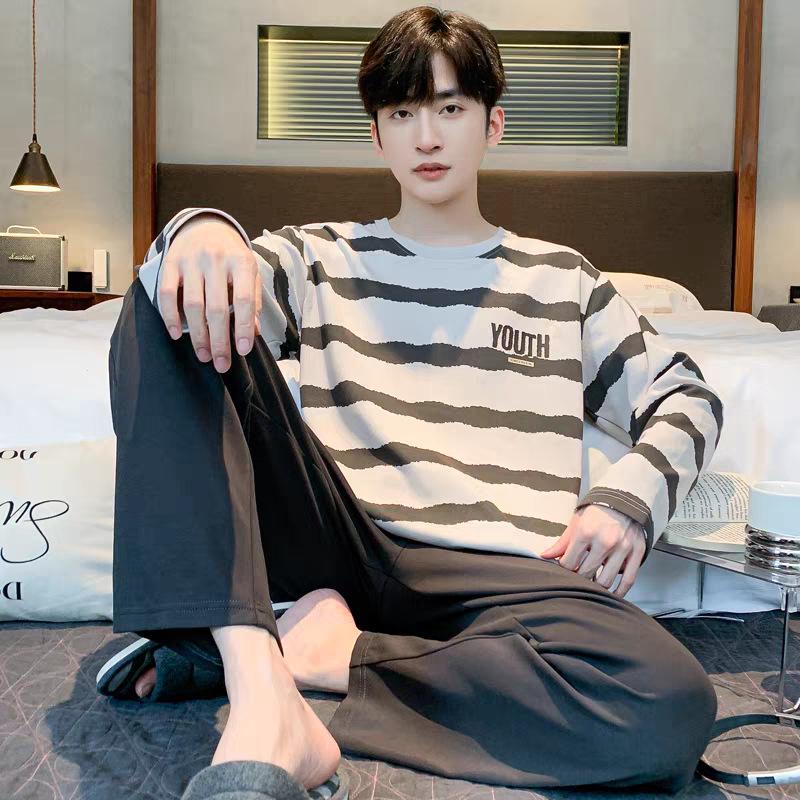 Men's Long Sleeve Pajamas Set - Spring/Autumn Style, Plus Size, Suitable for Teens and University Students, Indoor/Outdoor Wear