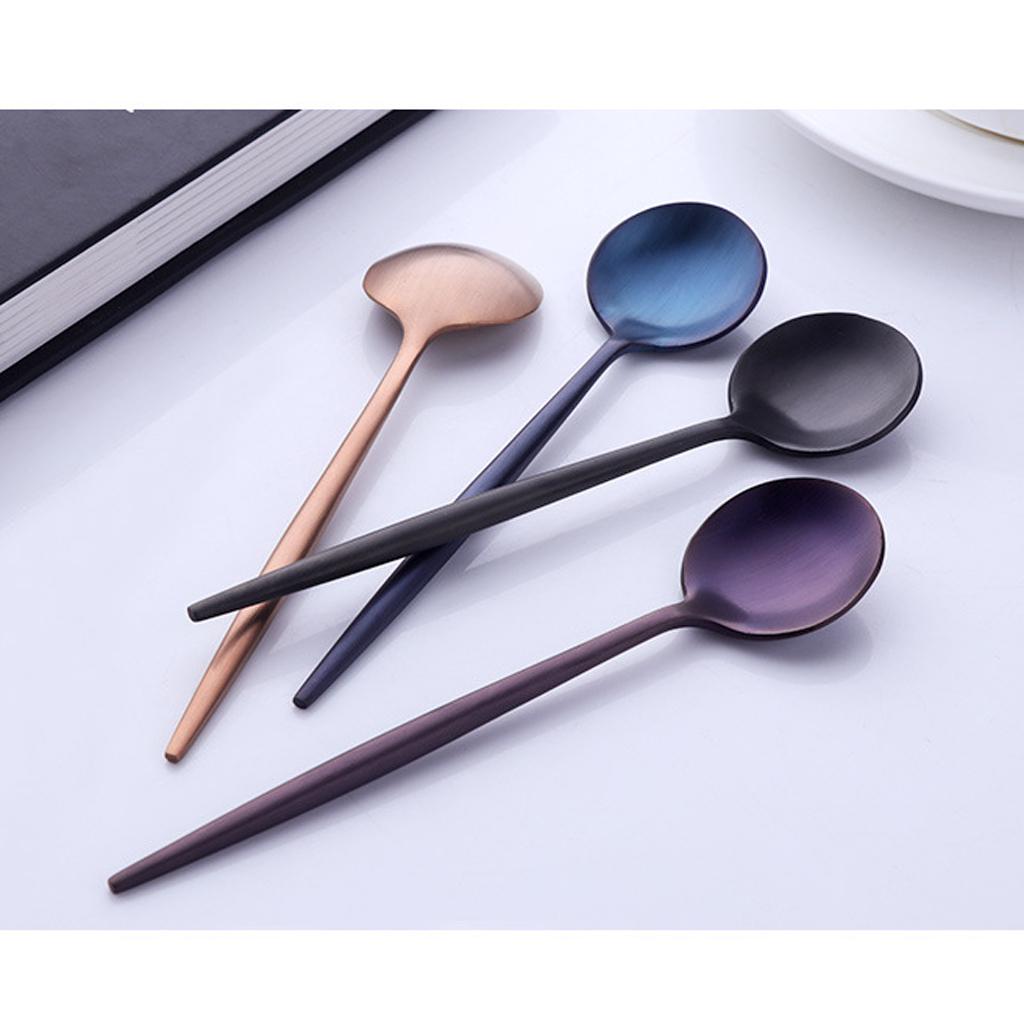 Long Stainless Steel Ice Teaspoons Coffee Soup Tea Spoons Colorful , Black, as described