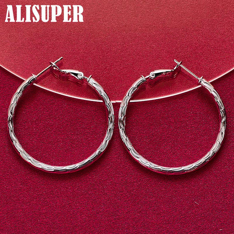 925 Sterling Silver Wave 40mm Hoop Earring Jewelry