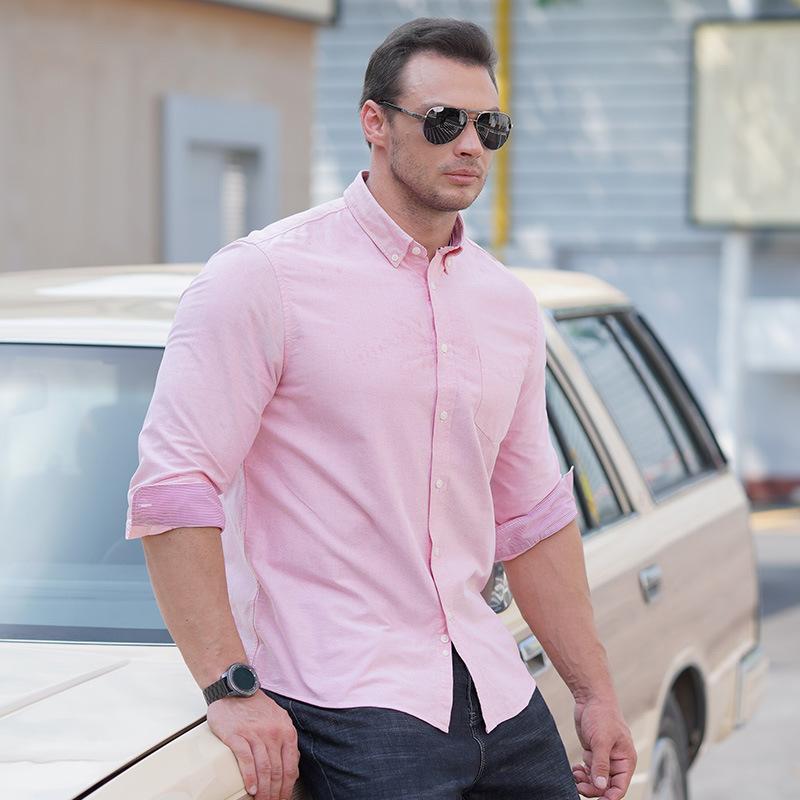 

Large size long-sleeved shirt men s spring and autumn new business casual fat guy shirt fattened and enlarged Oxford spinning solid color versatile 77231*215/8XL рожевий