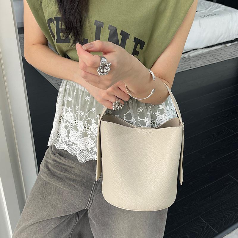 Genuine Leather Casual and Laid-back Style Cowhide Hand-held Bucket Bag Commuter Single-shoulder Crossbody Women's Bag