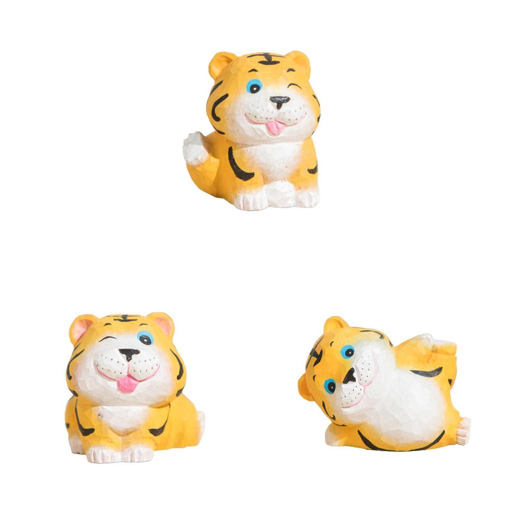 Tiger Wooden Carving Small Figurine Handcrafted Animal Decor For Kids And Gifts