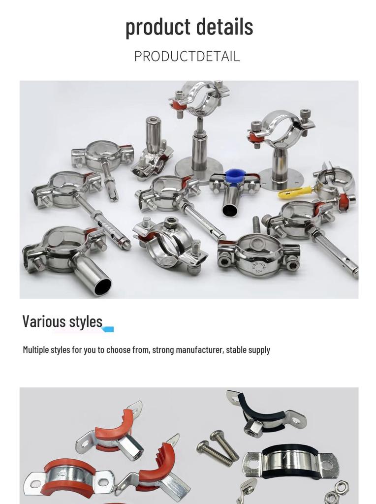 304 Stainless Steel Double Pipe Clamp with Screw-Fixed Bracket