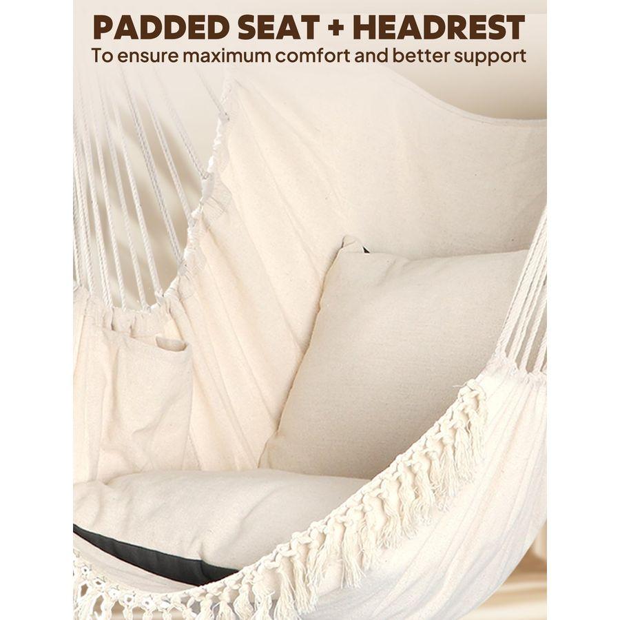 Hammock Chair Hanging Swing 2 Pillows Included,Strong Webbing Straps and Hooks for Easy Hanging Soft Cotton Hanging Chair Side P