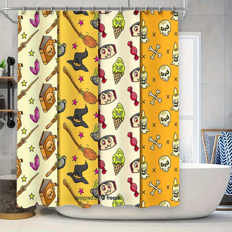 

Spooky Magical Bathroom Decor Set Halloween Witches Pattern Shower Curtains with Hook Rings for Kids Room Decoration 90x180cm