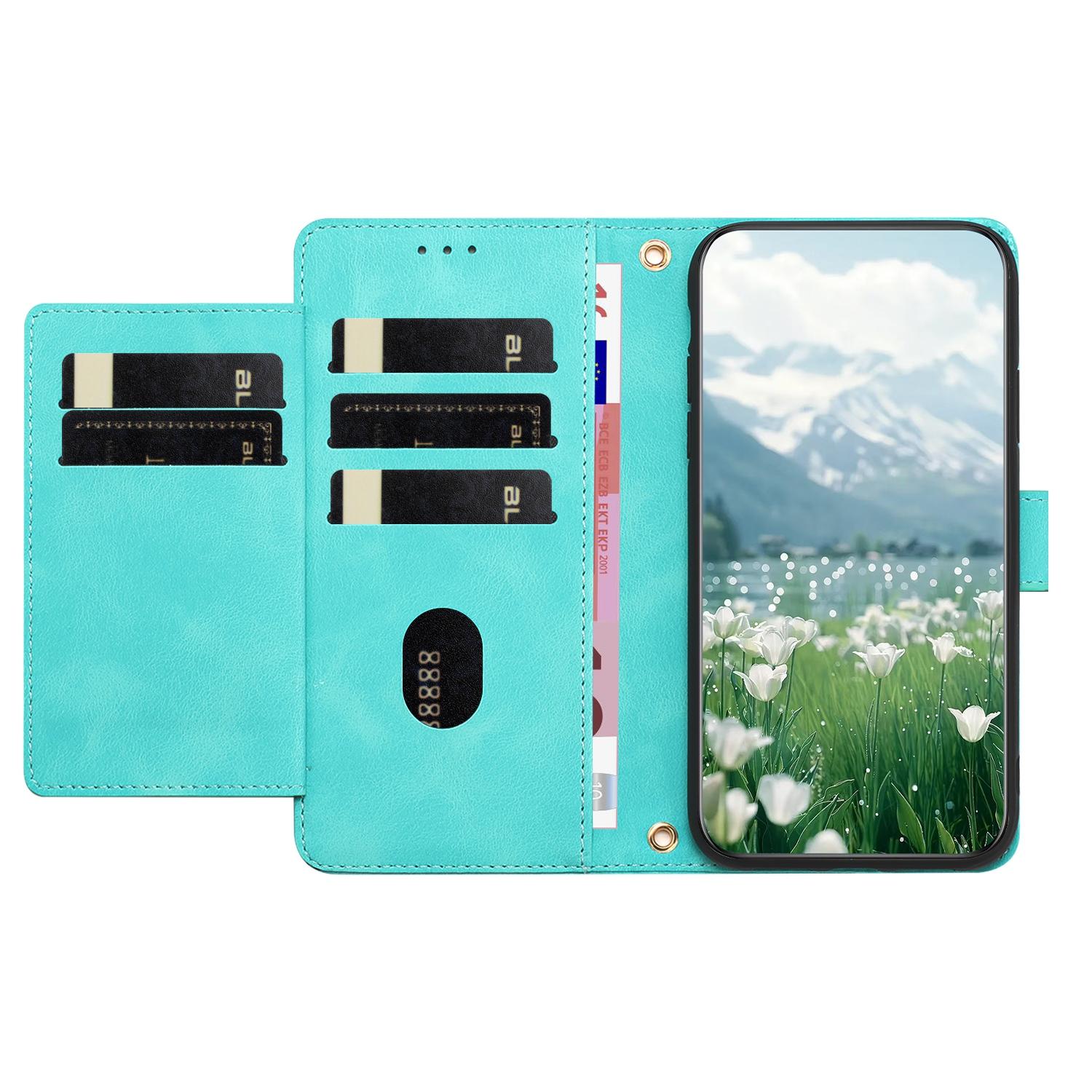 

For iPhone 17 Pro Case Tulip Leather Phone Cover with 5 Card Slots Wallet Green