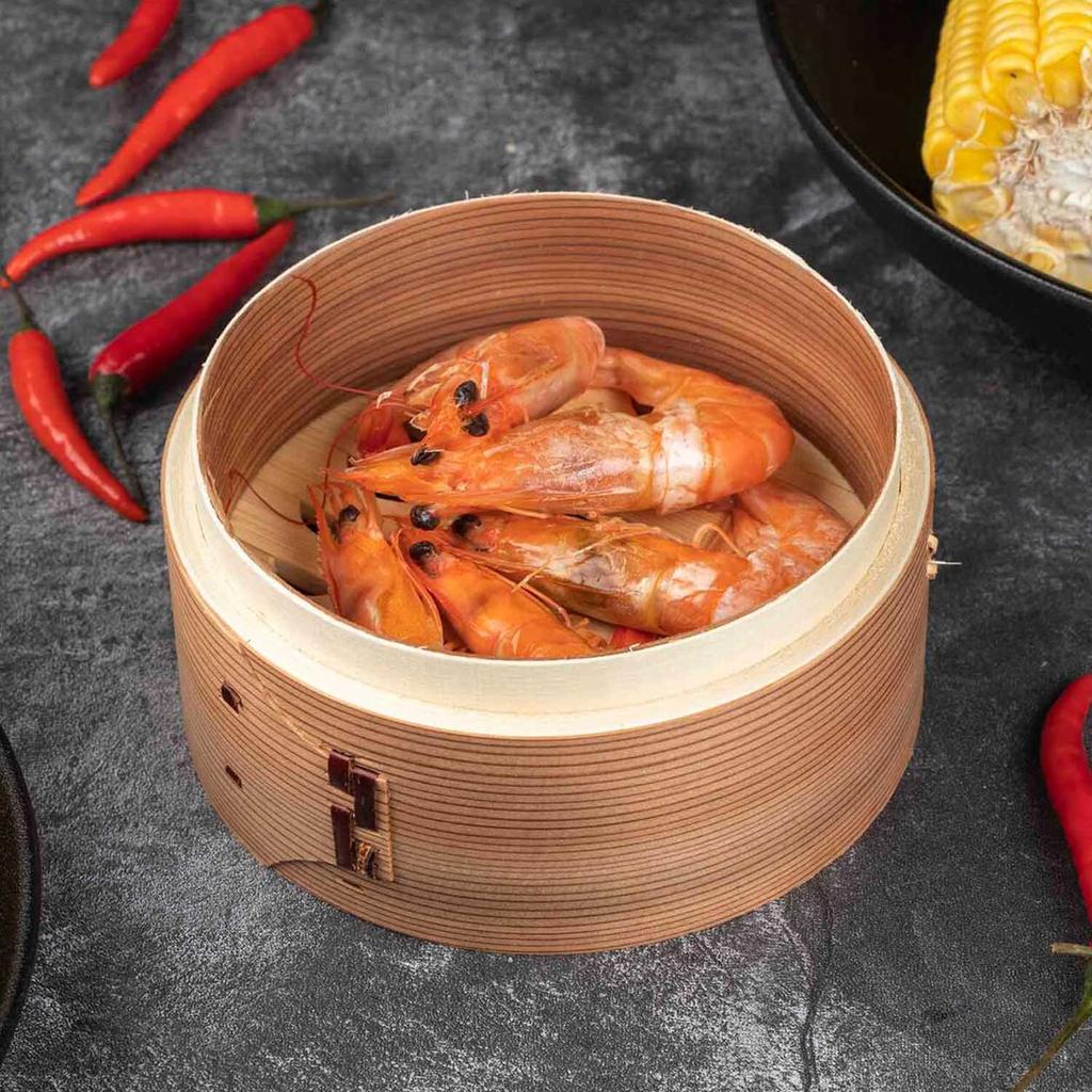 Wooden Cedar Bamboo Steamer Basket Handle 5-6L Capacity Gas Induction Ready for Dumpling Baby Bao Dim Sum Rice Potsticker