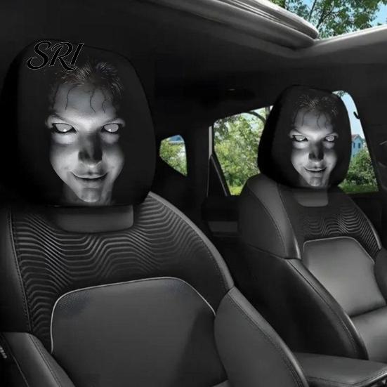 Unique Car Headrest Design 2Pcs Halloween Covers, Horror-Themed Seat Neck Pillow Washable Cover Cases, Breathable Stretchy Protector for Auto Interior