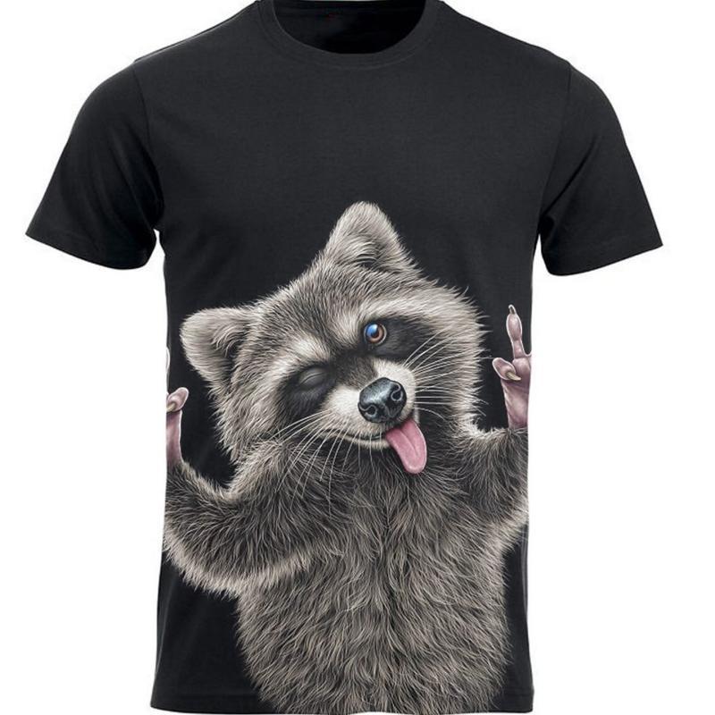 Summer Round Neck 3D Cute Funny Raccoon Graphic Print Top Fashionable Casual Short Sleeved Men's T-shirts