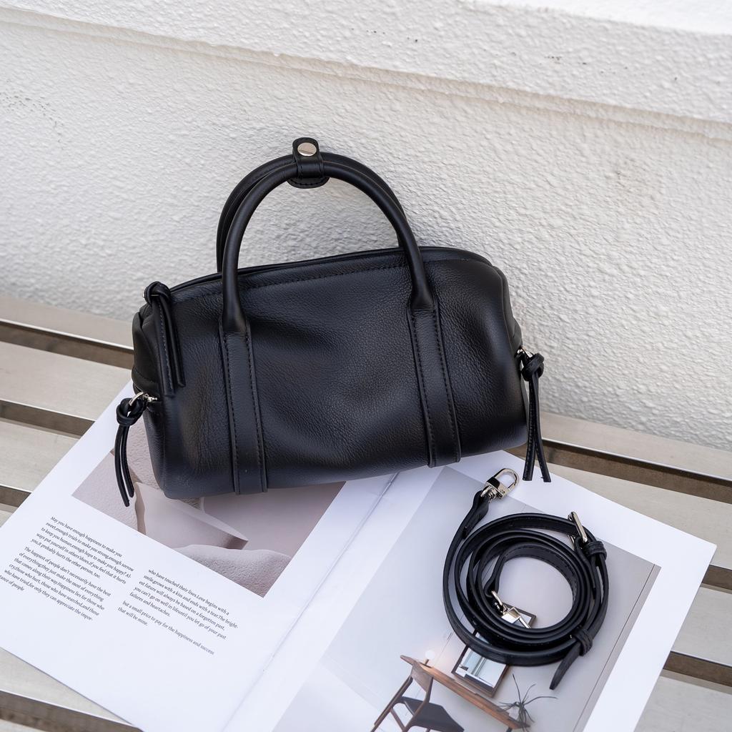 Leather Women'S Bag First Layer Cowhide Boston Large-Capacity Commuter Handbag Retro Shoulder Bag Women