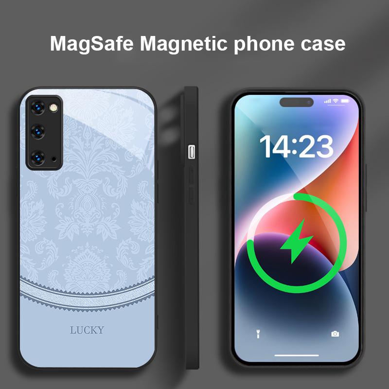 White Floral Vine Pattern For Samsung S25 S25 Edge S25Ultra S8 9 10 20 S21 Pro 22 Plus S23 FE S24 Ultra Magsafe Glass Phone Case