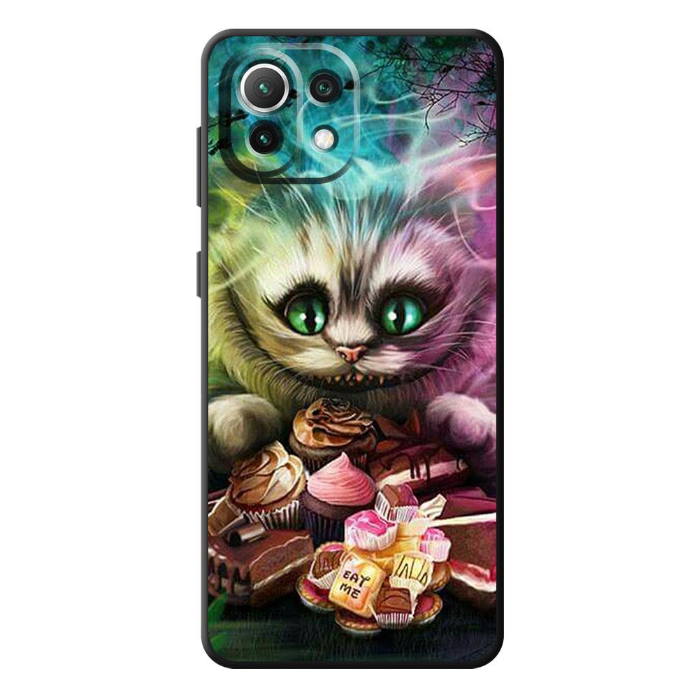 Custodia in TPU per Xiaomi Mi 11 Lite 11i 10 11T 12S 12X 10T 10S 11X 12 Pro 10TPro Cover Nera Funda Alice nel Paese delle Meraviglie Gatti del Cheshire