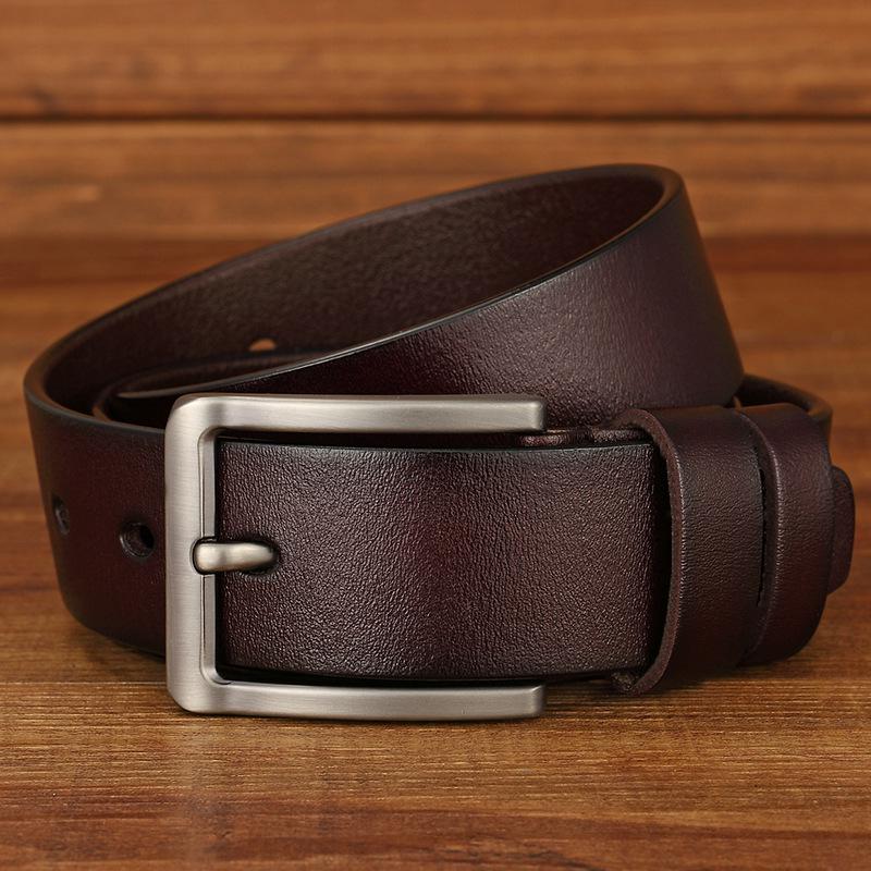 Men'S Genuine Leather Belt Pin Buckle Belt Casual Retro Pure Cowhide Belt Extended Width