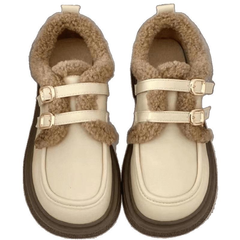 Women's Mary Jane Leather Shoes - Winter 2024 Warm, Velvet-Lined, Thick-Soled Fashion Footwear