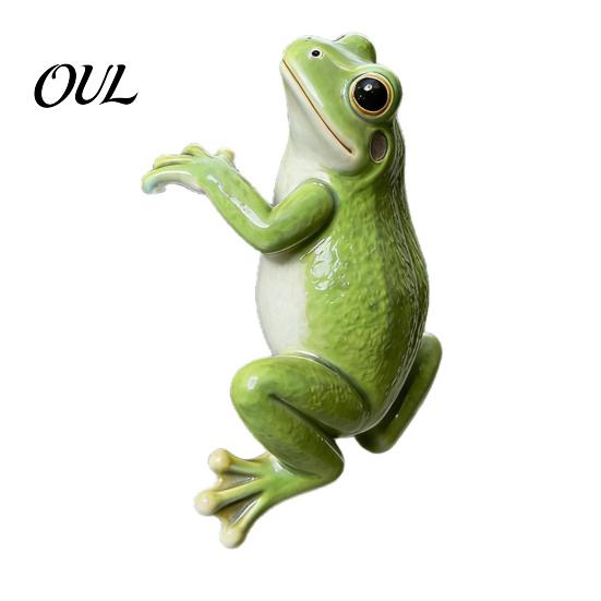 Niedliche Froschfigur Pflanzgefäß Kletterer Statue, Realistisches Harz Tierornament, Wasserdichte Grüne Dekoration für Pflanzgefäße Innen Außen Blumentopf Rand grün