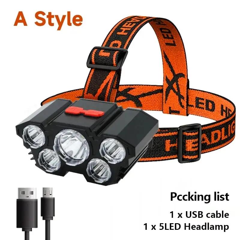 5 LED Headlamp Rechargeable with Built in 18650 Battery Strong Light Headlight Camping Adventure Fishing Head Light Flashlight