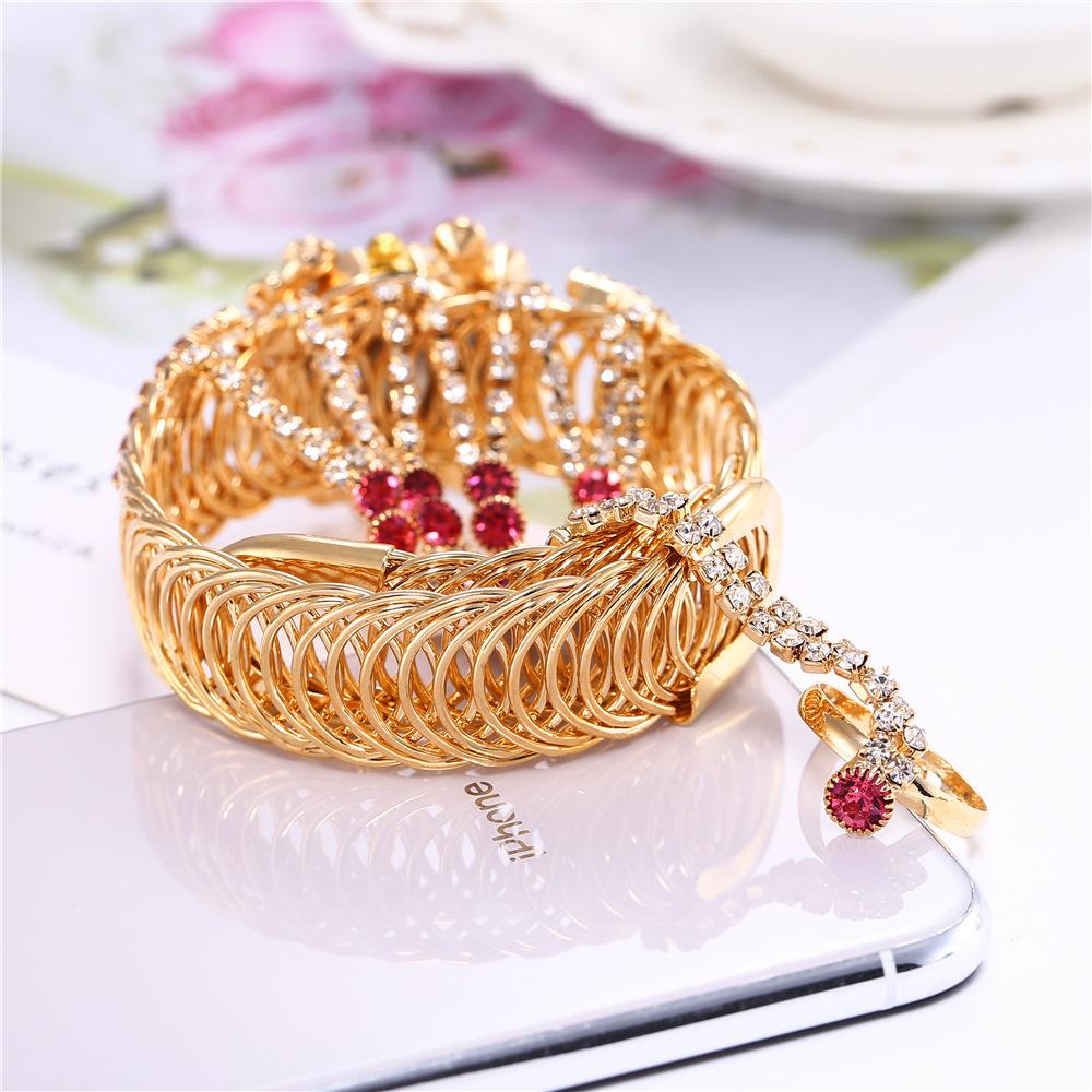 Ladies Quartz Wristwatch with Finger Ring Women  Bracelet Vintage Bangle Rhinestone Watch