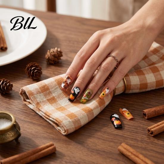 Fall Themed Nail Accessories Art Stickers for Halloween Thanksgiving, Autumn Turkey Pumpkin Maple Leaf Manicure Sticker, Embossed Waterproof Adhesive