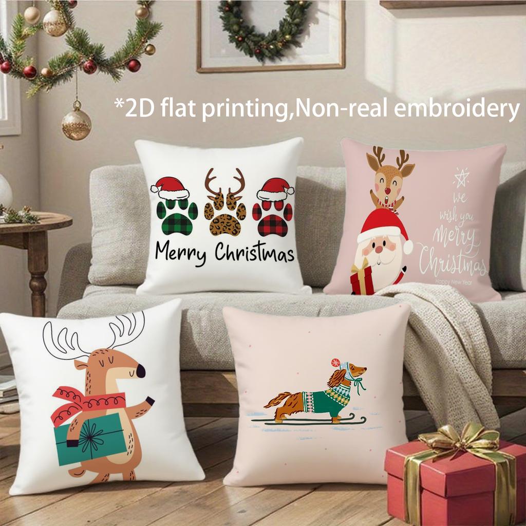 Christmas Cute Cartoon Pillow Covers Pattern Cushion Cover Suitable for Sofa Bedroom Car Pillow Cover