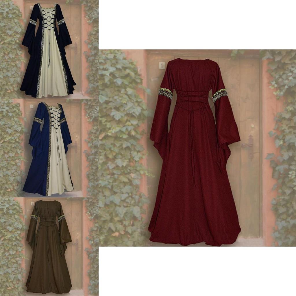Vintage Gothic Renaissance Dress With Long Sleeves For Women's Cosplay Costume