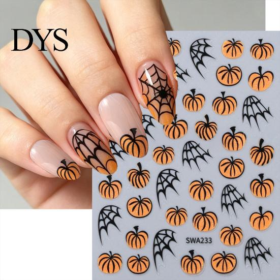 Halloween Nail Accessories Pumpkin Art Stickers, Spider Web Plants Leaves Manicure Decals Decor Decals, Self-Adhesive Stickers for Women and Girls