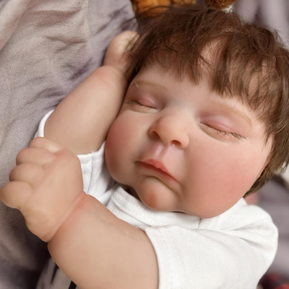 18 Zoll Reborn Babypuppe Silikon Vinyl Stoffkörperpuppe Fertig 3D Bemalte Haut Adern Kunstsammlungspuppe Geschenk Frühes Lernspielzeug