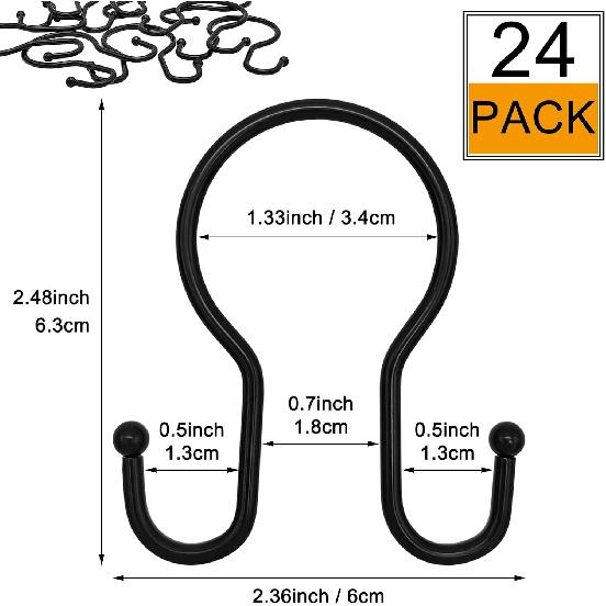 Double Shower Curtain Hooks Rings,24 Pcs Rustproof Metal Shower Hooks for Shower Curtain,Glide Smoothly Double Shower Rings for Curtain,Shower