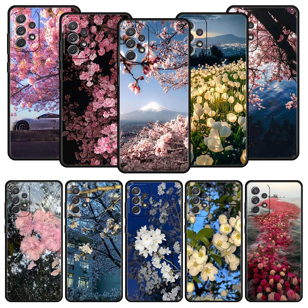 Flower Sea Pink Cherry Case for Samsung A57 A37 A51 A71 A21S A17 A11 A15 A25 A41 A23 A33 A53 A73 A07 A05S A13 A35 A55 5G Cover