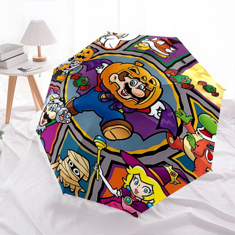 

1pc Halloween Costume Fun Mario & Friends Durable Cartoon Folding Umbrella, Portable 3-Fold Compact Umbrella for Men and Women, Suitable for Travel or