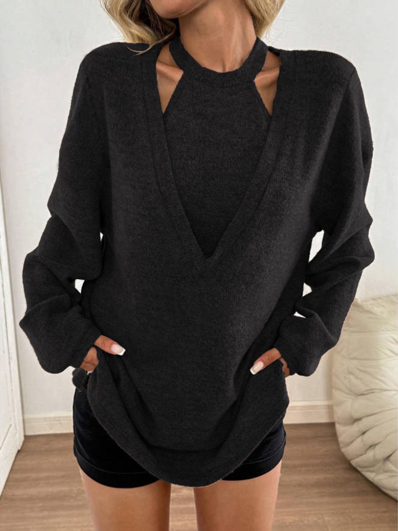 

Европейско-американский повседневный топ большого размера для женщин с длинным рукавом, пэчворк 5XL чёрный