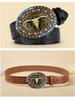 Men's Bull Head Western Leather Belt with Large Buckle