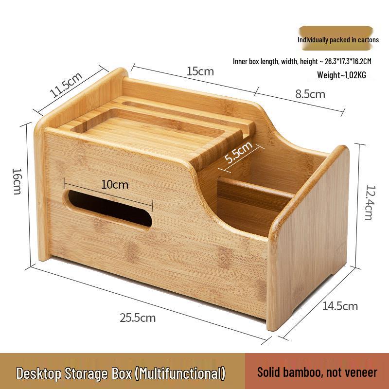 Organisateur de bureau en bambou et bois avec tiroirs pour téléphones, cosmétiques et télécommandes