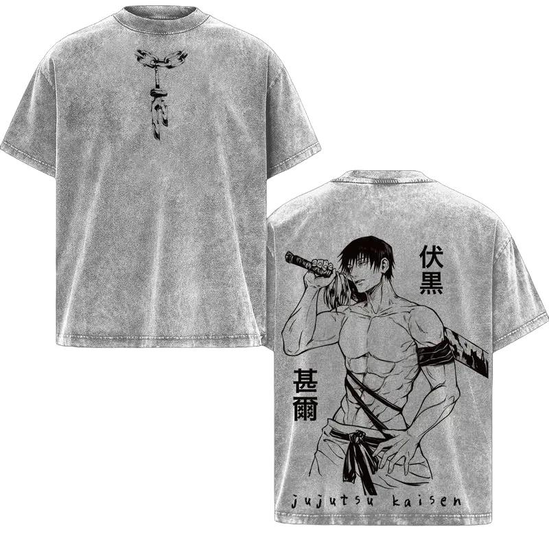 Jujutsu Kaisen Gojo Satoru Anime T-shirt Vintage Washed Oversized Clothes Men's Women's Clothing Cotton Short Sleeve Tee Tops