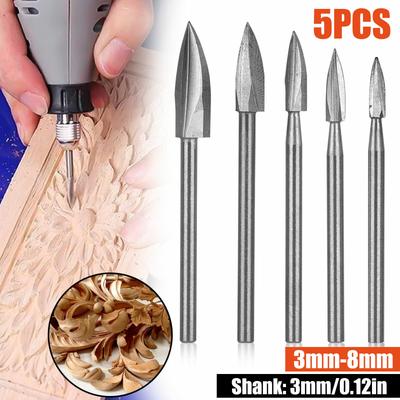 5 pçs escultura em madeira gravura broca kit de ferramentas rotativas diy acessórios de broca para trabalhar madeira para entusiastas de escultura em madeira