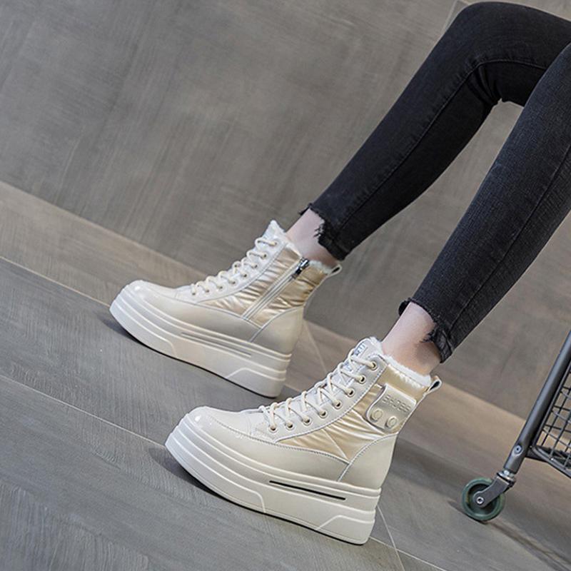 Winter Genuine Leather Shoes Women Snow Boots Waterproof Warm Cotton Shoes for Cold Winter Ladies Ankle Boots Non-slip Height Increasing 9cm